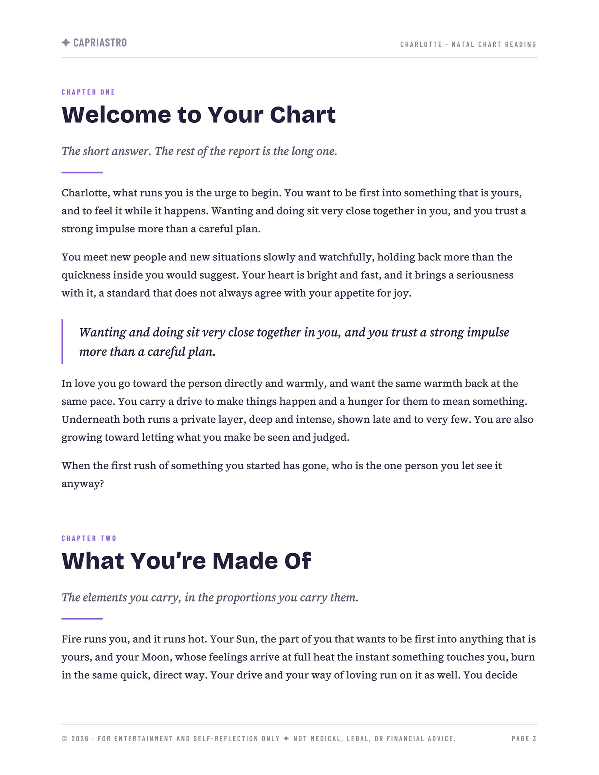 Charlotte’s reading, Chapter One, Welcome to Your Chart, page 1