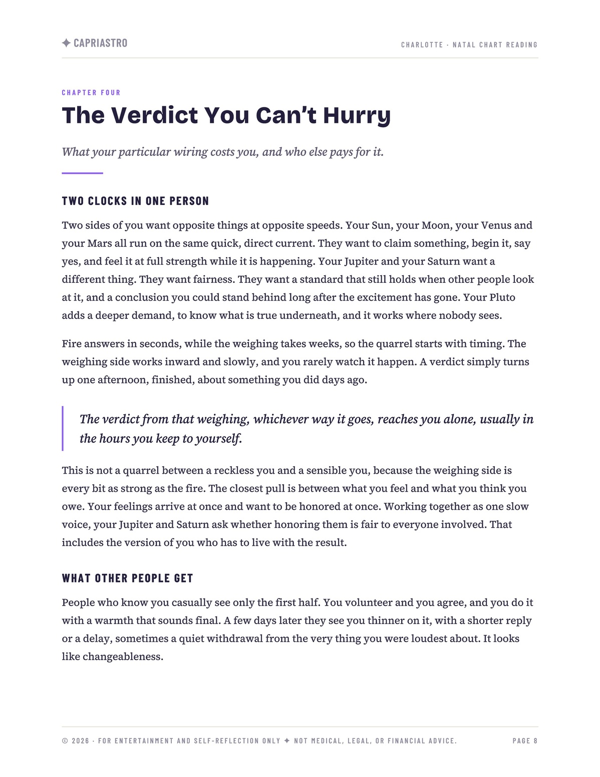 Charlotte’s reading, Chapter Four, The Verdict You Can’t Hurry, page 1