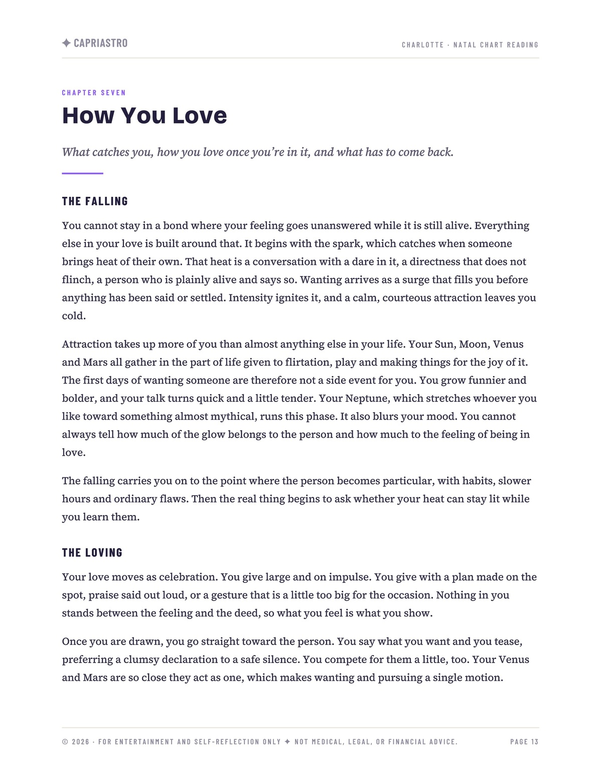 Charlotte’s reading, Chapter Seven, How You Love, page 1