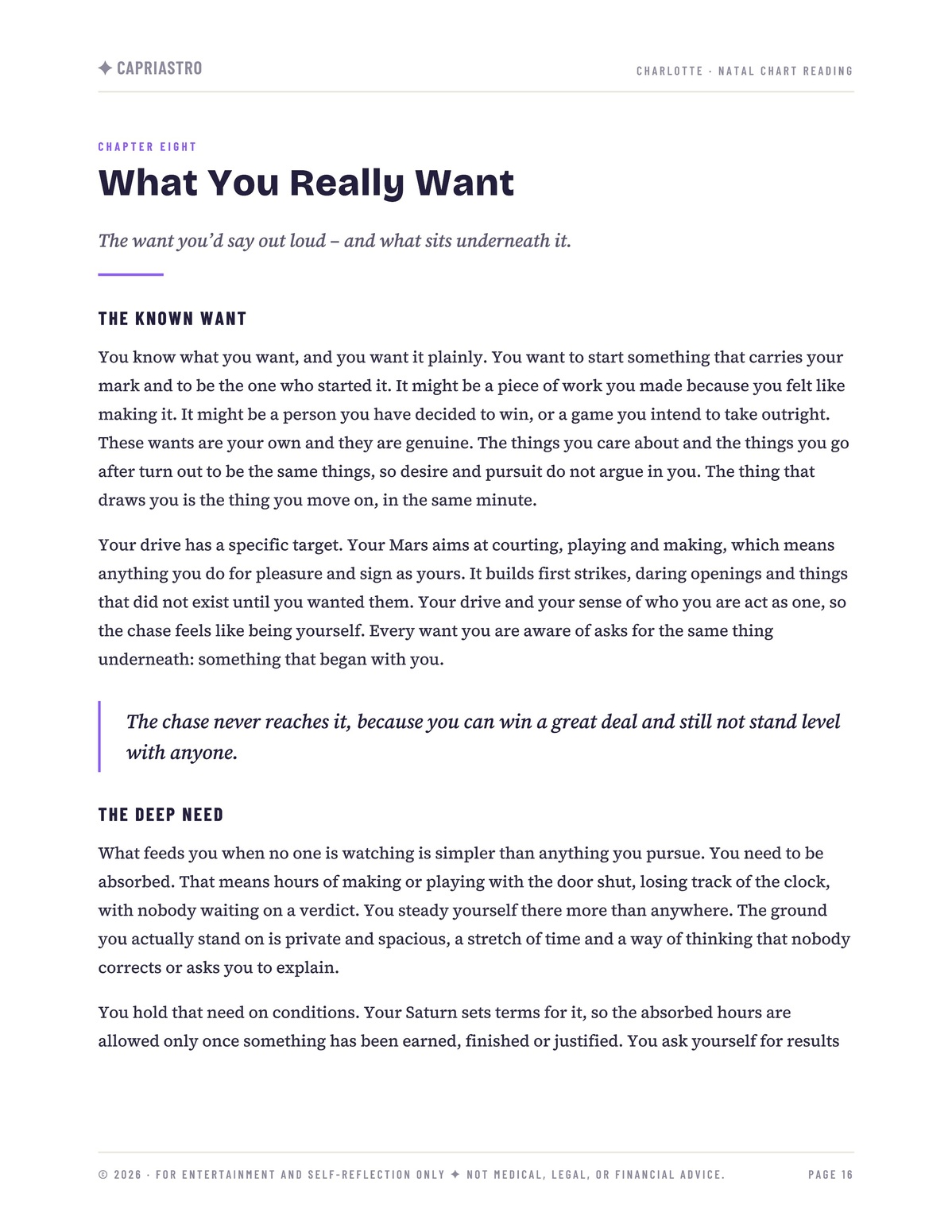 Charlotte’s reading, Chapter Eight, What You Really Want, page 1